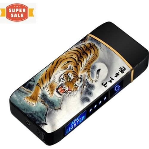 New USB Lighter Windproof Double Arc Plasma Flameless Touch Induction Rechargeable Lighter LED Power Indicator Gift for Men