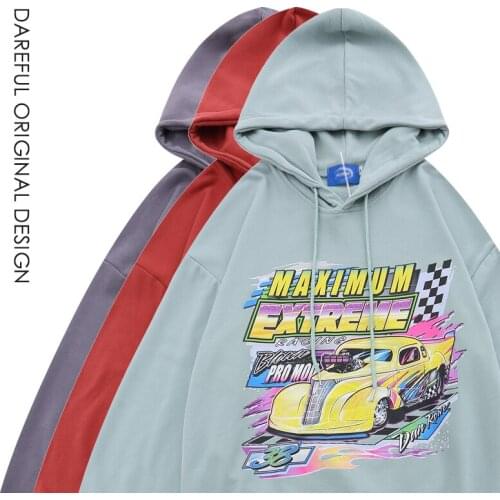 Vintage Dark Gray Car Letter Print Hoodie Oversized Sweatshirt 2021 Autumn New Casual Streetwear Harajuku Fashion Tops Harajuku