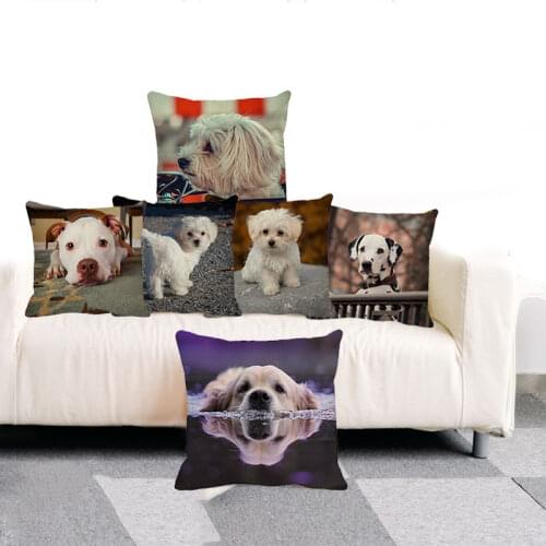 XUNYU Cute Pet Dog Pillow Cover Cool Dog Square Cushion Covers Linen Pillow Case Home Decor Throw Pillowcase 45*45cm B0038