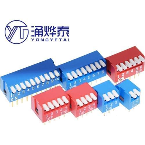 YYT Piano type 2.54MM DIP switch DP 1P/2P/3P/4P/6P/7P/8P/10P/12P switch bit 2.54mm DIP switch red/blue right angle side position