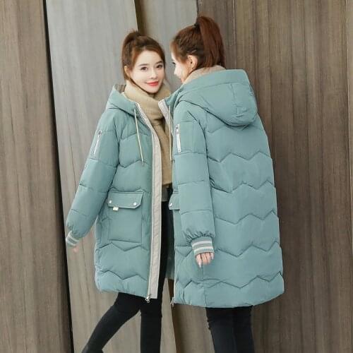 Fashion Down Cotton Jacket Coat 2020 Winter Parkas Hooded Ladies Outerwear Warm Thicken Long Jackets Casual Student Winter Coats