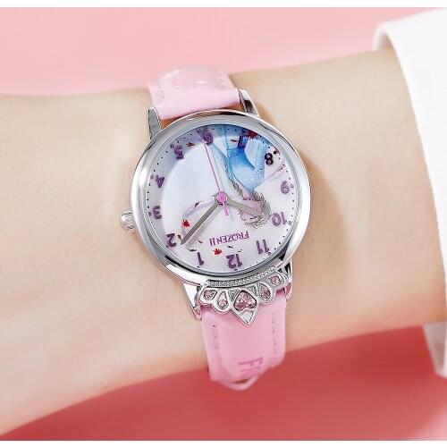 Disney Minnie Women Quartz Wristwatches Frozen Elsa Daily-life Water Resistant Women Female Watches Leather Band Bracelet Watch