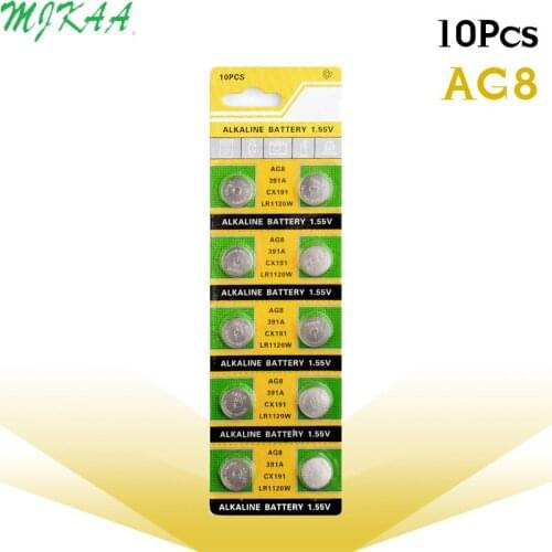 10pcs/pack AG8 LR1120 391 SR1120 Button Batteries 191 LR55 Cell Coin Alkaline Battery 1.55V LR1120W CX191 For Watch Toys Remote