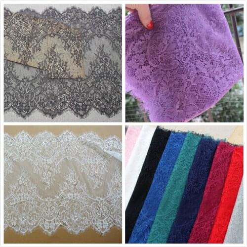 13Colors High Quality Eyelash Wedding Dress Lace Voile Fabric DIY Handmade Material Evening Dress Fabric Width 42cm 3M/Piece