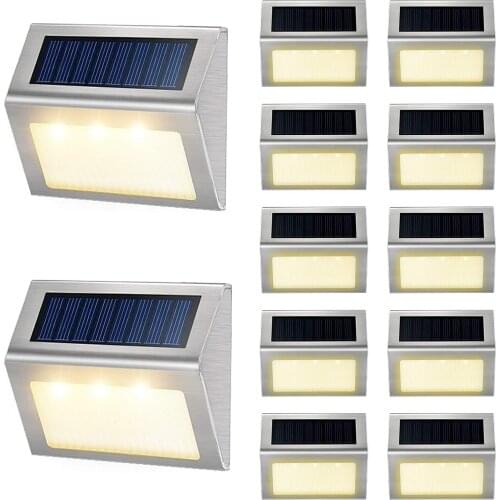 2/4/6/8pcs Outdoor Stainless Steel Led Solar Path Stair Light Waterproof 3/6 LED Solar Deck Lamp Balcony Garden Yard Fence Light