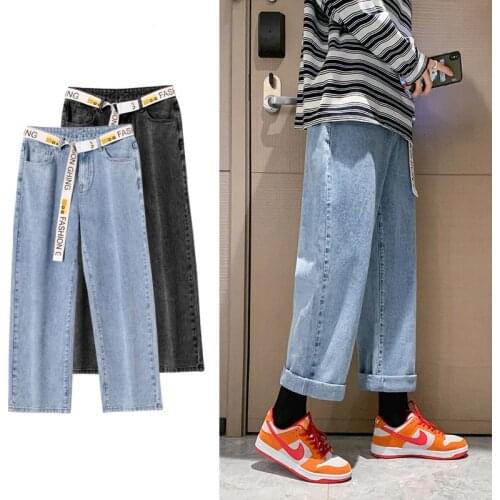 2021 Men Blue Jeans Ankle-length Denim Solid Spring Chic Leisure All-match Korean Style Women Trousers Teens Casual Jeans 2XL
