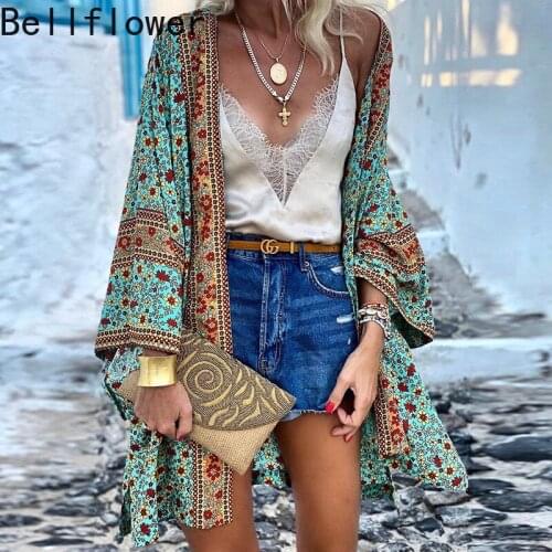 2021 Autumn New Loose Bohemian Oversized Cardigan Long Sleeve Flower Print Korean Fashion V-Neck Batwing Sleeve Long Cardigans