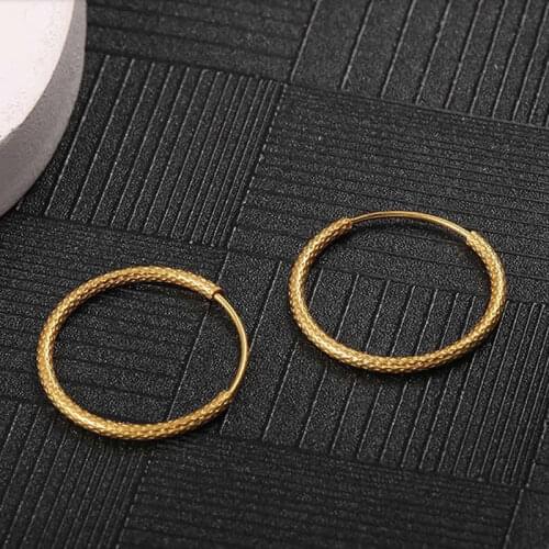 Pure 24K Yellow Gold Earrings Women 999 Gold Hoop Earrings Round Circle Earrings