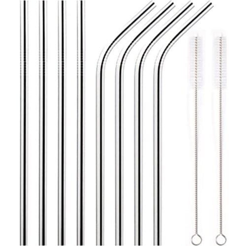 Portable 304 Stainless Steel Straws Gold-Plated Edge Closed Smooth Straw Tea Drink Straight Straw 8Pcs Set