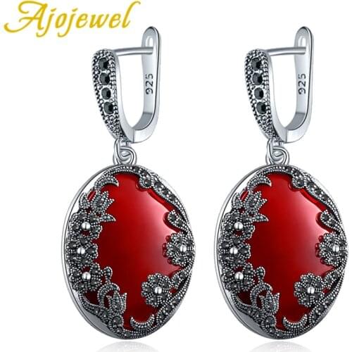 Ajojewel Black Rhinestone Flower Vintage Earrings 2019 For Women Green/Red/Black/Blue Resin Stone Earing Jewelry Gift For Lady