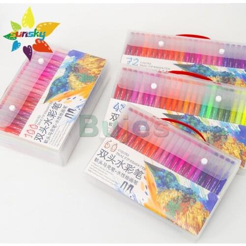 Watercolor pen 48/60/72/100 color PP triangle penholder color double headed watercolor pen soft brush hook pen art supplies