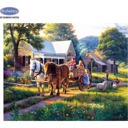 Full Square drill 5D DIY Diamond Embroidery horse/farm/house kids Diamond Painting Cross Stitch Rhinestone Mosaic decor gift