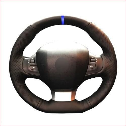 Blue Marker Black Artificial Leather Steering Wheel Cover for Peugeot 308 2014 2015 2016 2017 2018 2019