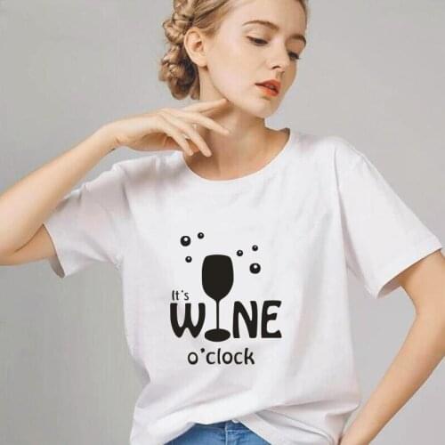 Its wine Letter print T-shirt summer 0 collar black white pink short-sleeved tee casual Harajuku cotton t shirt women tops