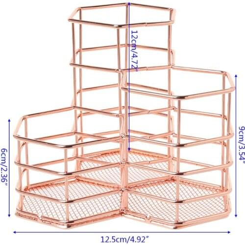 Nordic Style Makeup Storage Box Hexagon Case Brush Pen Pencil Holder Desk Organizer Iron Storage Container