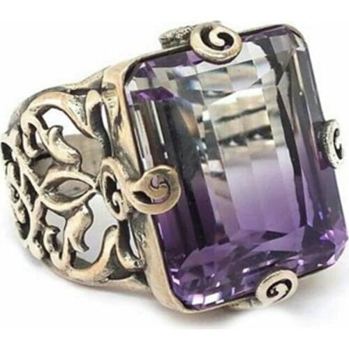 Trendy Zircon Ring Square Cut Purple Nature Stone Women Wedding Zircon Rings Party Accessories