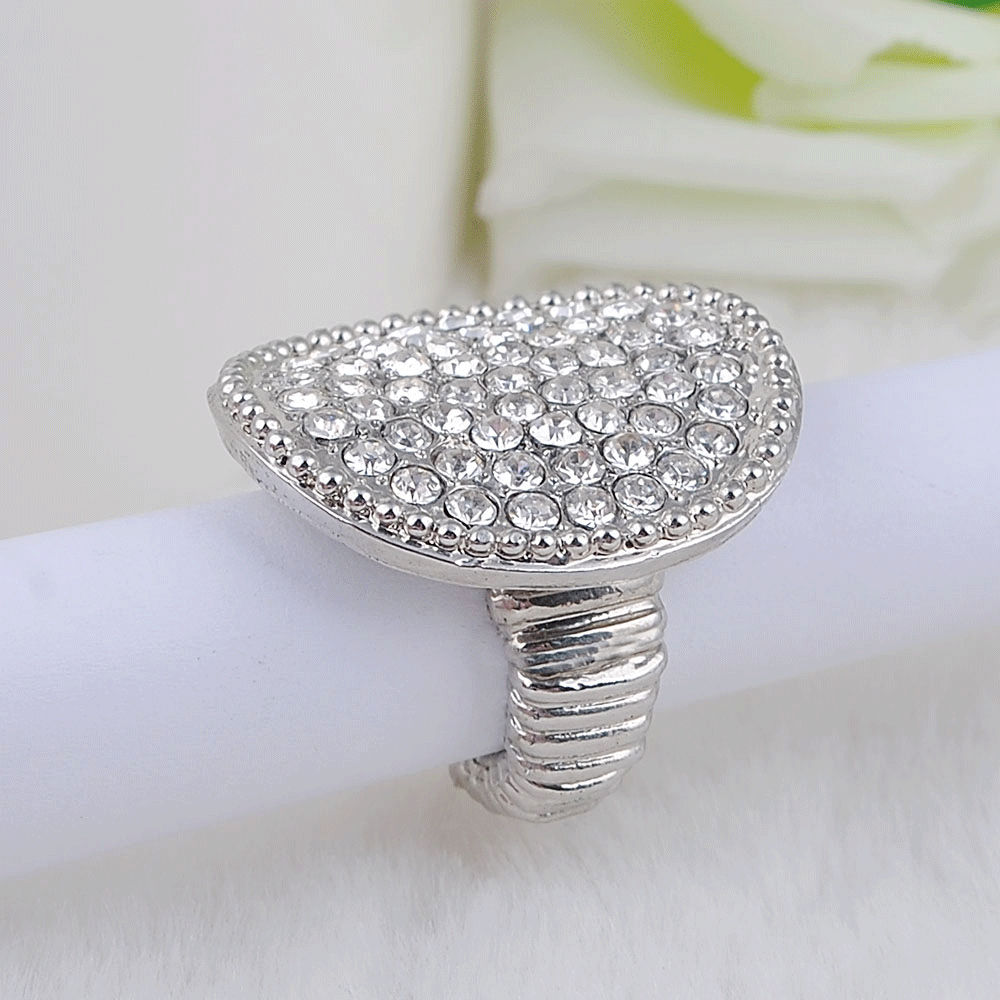 Fashion Stretch Ring for Women and Men Round Metal Rhinestone White K Plated Trendy Ring