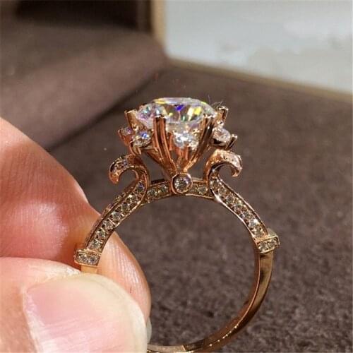 Fashion Jewelry Women Engagement Ring Crystal Wedding Promise Crown Flower Rings for Women Jewelry Gifts
