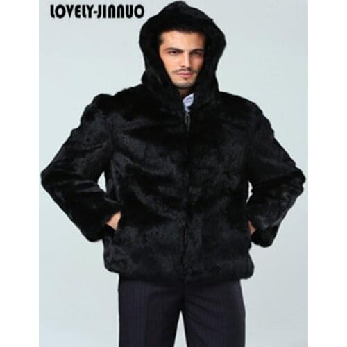 New real genuine natural whole skin rabbit fur coat men full pelt jacket with zipper outwear coat plus size Free Shipping JN408