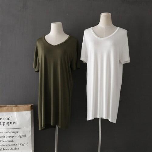 Solid v-neck modal women t-shirts 2020 summer new oversized casual female pulls tops tees