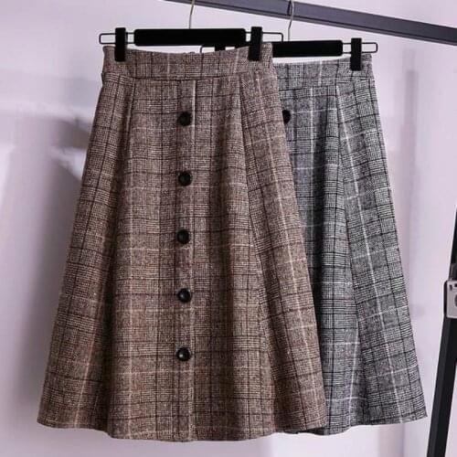 Autumn Winter Plaid Women A-Line Skirts Fashion Vintage Slim Lady Elegant Skirts Casual Street Fashion Female Donna Gonne F202