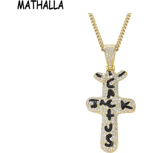 MATHALLA Personalized Cactus Jack Pendant &Necklace Iced Cubic Zircon Plated Gold Silver Color Hip Hop Jewelry For Men Women