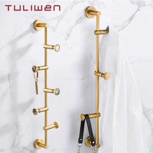 Solid Brass Coat Rack Free Adjustment,Wall Mount Coat Hooks with 3/4/5 Hooks for Hats, Scarves, Clothes Handbags