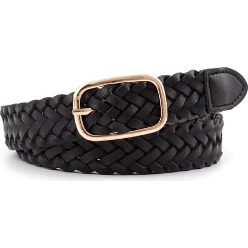2020 Casual Women Braided Waist Belt PU Braided Belts Female Belt Jeans Wide Belt Black Metal Buckle Knitted Waistband