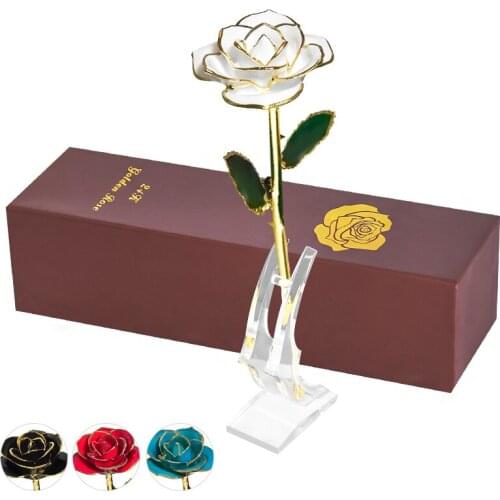 24k Gold Dipped Rose Flower Artificial Flowers Eternal Rose with Stand Forever Love In Box Birthday Valentine Day Gift for Girls