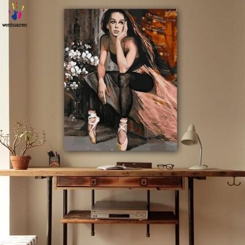 DIY colorings pictures by numbers with colors A girl learning dancing picture drawing painting by numbers framed Home