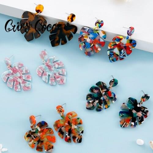 Cring Coco Monstera Leaf Earrings Fashion Polynesian Style 6 Color Jewelry 2021 Hot Selling Acrylic Drop Earring for Women Gifts