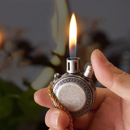 Grinding Wheel Free Fire Flint Oil Lighter Retro Brass Torch Gasoline Pipe Lighter Cigarette Kerosene Windproof Gadgets For Men