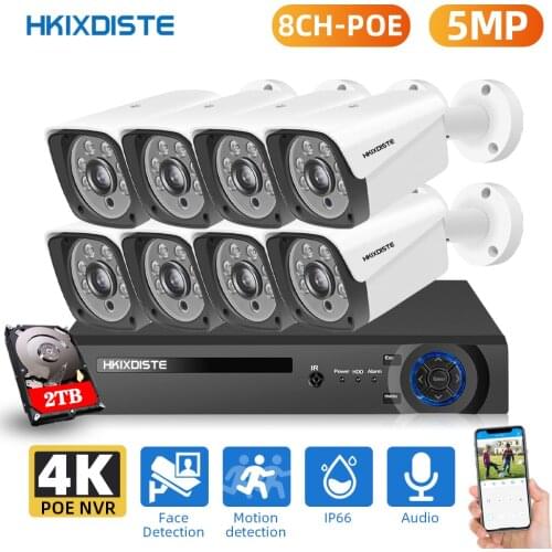 H.265+ 8CH 5MP POE Audio Security System NVR Kit POE IP Camera IR Outdoor IP66 Face Detection CCTV Video Surveillance NVR Set 4K