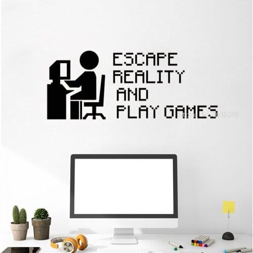 Game Players Vinyl Wall Decals Escape Reality And Play Games Small Portrait Decor Video Game Geek Room Stickers Mural LL085