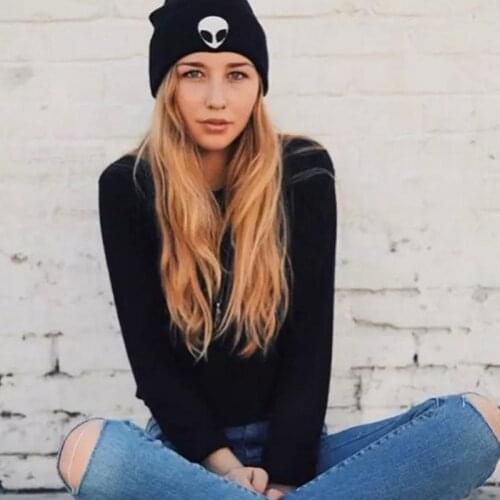 Alien embroidery street skull-knitted hat winter outdoor ghost head warm wool hat mens and womens cold hat jumper cap