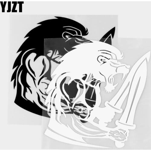 YJZT 15.3×13.6CM Classic Car Sticker Powerful Lion Head Warrior And Two Swords Vinyl Decal Art Decor Black / Silver 20C-0346