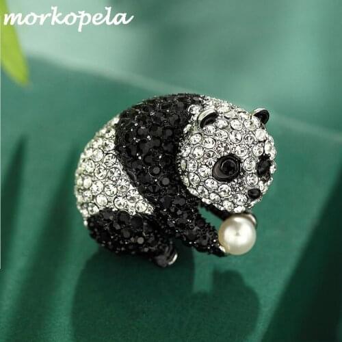 Morkopela Panda Rhinestone Brooch Fashion Crystal Brooches For Women Costume Clothes Pin Jewelry Pins And Brooches Gift