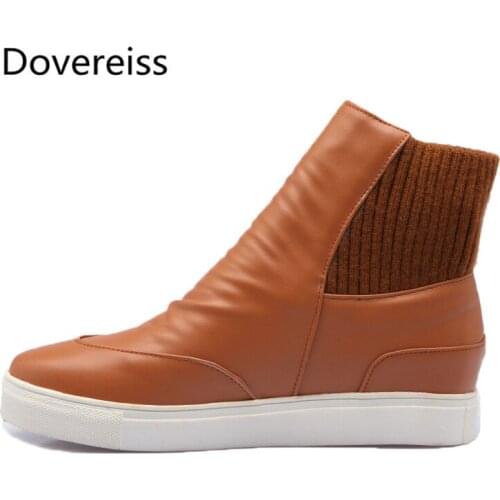 Dovereiss Fashion Womens Spring Autumn Shoes Round toe Sexy yellow Slip on Elegant leather Concise Mature Flat Short boots34-43