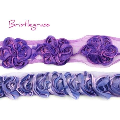 BRISTLEGRASS 1 Yard Sequined Purple Voile Flower Tulle Mesh Lace Trim Kid Headband Bridal Wedding Dress Costume DIY Sewing Craft