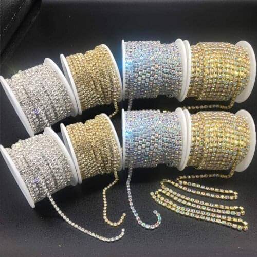 10M/Roll Ss6-Ss16 Glitter Crystal Rhinestone Chain Sew-On Glue-On Clothes Diy Garment Accessories Trim Glass Diamond Cup Chain
