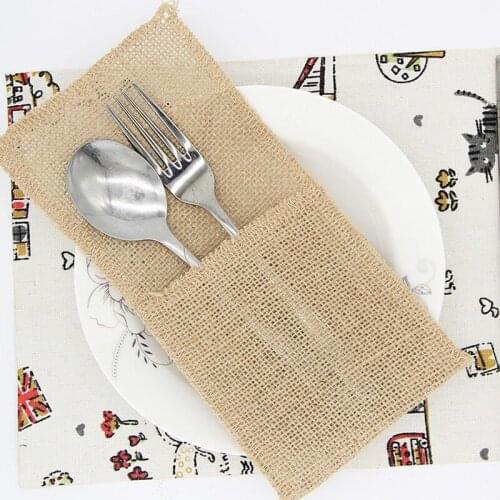 2pcs 11x22cm Natural Burlap Utensil Holders Knifes Forks Bag Cutlery Pouch Vintage Wedding Decor