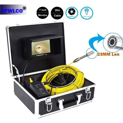 23mm Waterproof Pipe Camera Head With 12pcs LEDS Light 20m Cable 7Inch Screen Monitor Pipeline Inspection Equipment System