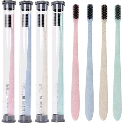 4PCS Environmental Personal Bamboo Charcoal Toothbrush For Oral Health Low Carbon Soft Bristle Toothbrush with Plastic Box