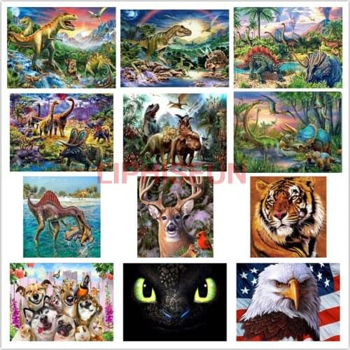 5D Full Drill Diy Diamond Painting Cross Stitch Resin Square/round Diamond Embroidery Decoration animal Dinosaur dog tiger eagle