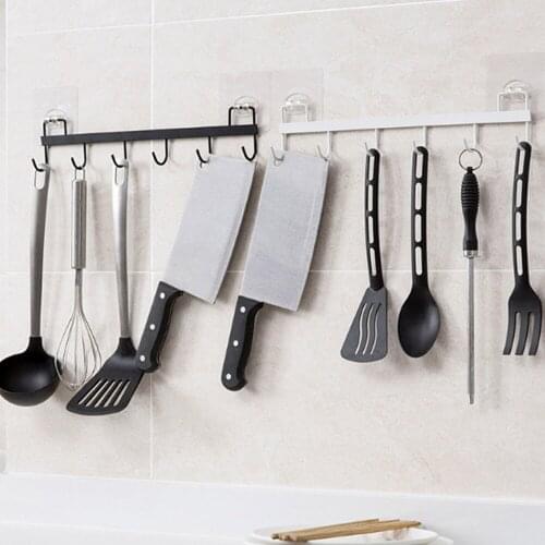 6 Hooks Free Punching Strong Hook Kitchen Kitchen Bathroom Wall Hanging Load-free Non-marking Glue Hook