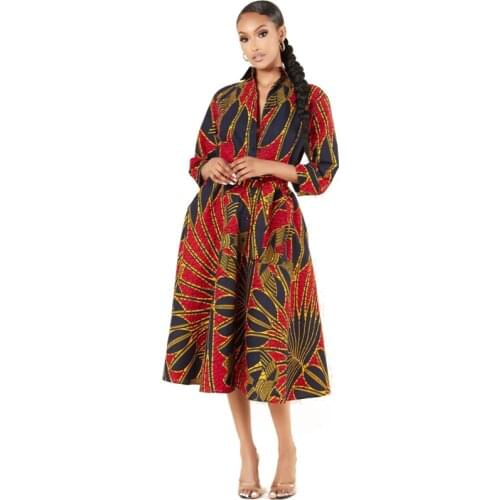 Polyester African Dresses For Women 2021 Vetement Femme Dashiki Print Africa Shirt Dress Clothes Dashiki Ankara Dresses Ladies