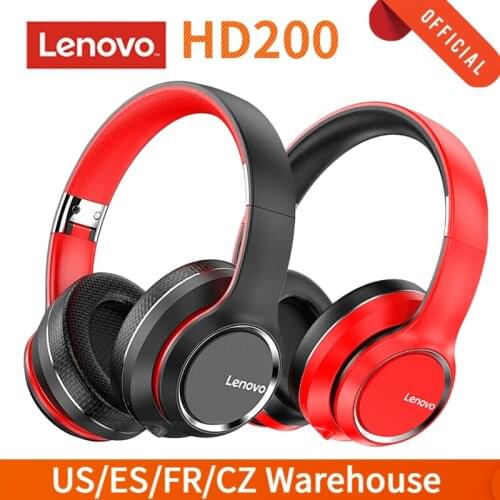 Lenovo HD200 Foldable Over Ear Headset Bluetooth 5.0 Wireless Headphones Sports Music Earphone 3.5mm AUX IN MP3 Player with Mic