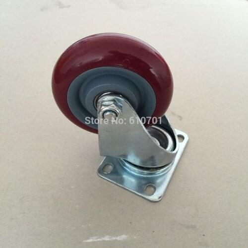 Burgundy Hand Trolley Part Plastic Core PVC Single Wheel Flat Plate Swivel Caster 4" 100mm