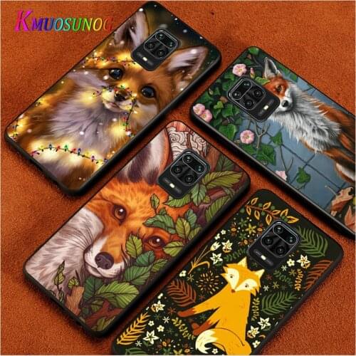 Cute Animal Fox For Xiaomi Redmi Note10 10S 9T 9S 9 8T 8 7 6 5A 5 4 4X Prime Pro Max Black Phone Case