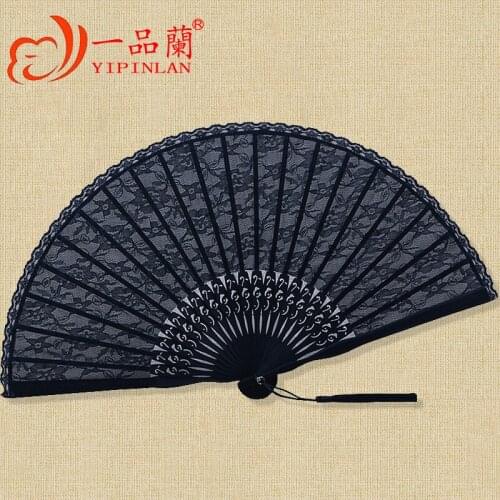 Black lace wind fan fan European dance restoring ancient ways men and women hanfu ancientry hollow out small bamboo fan